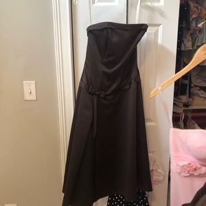 Midi length chocolate brown bridesmaid dress